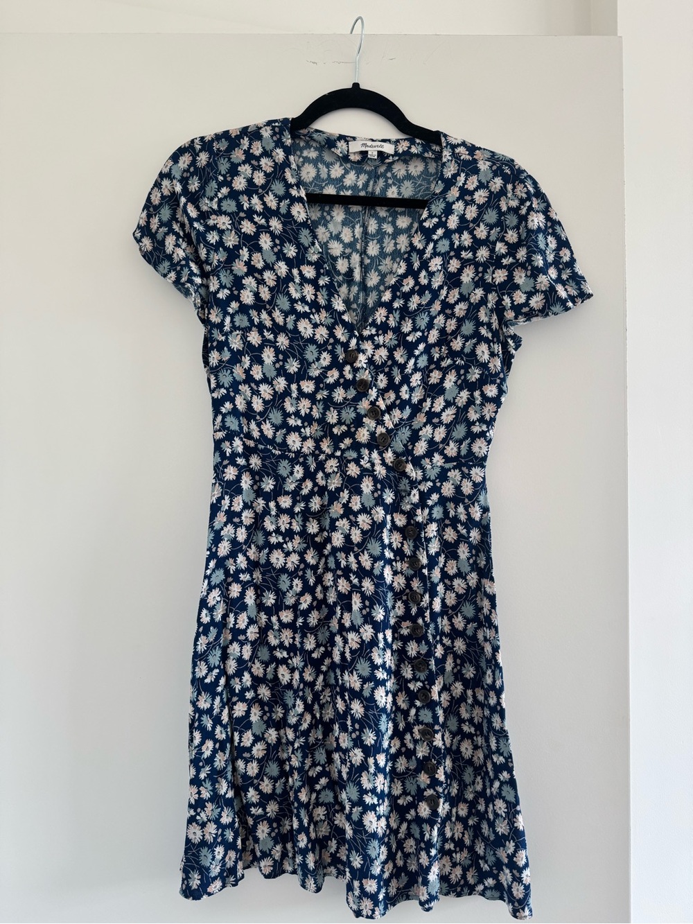 Navy Blue Floral Button-Front Dress